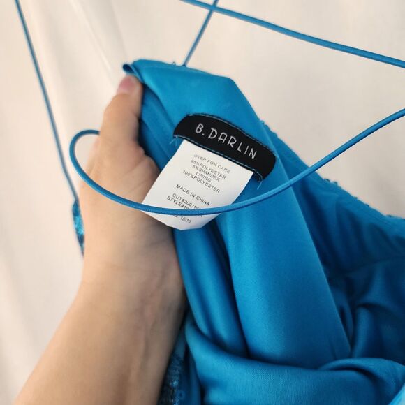 B. Darling Prom All Over Sequined Gown Blue flora Maxi Dress Turquoise Slit New - Picture 8 of 12